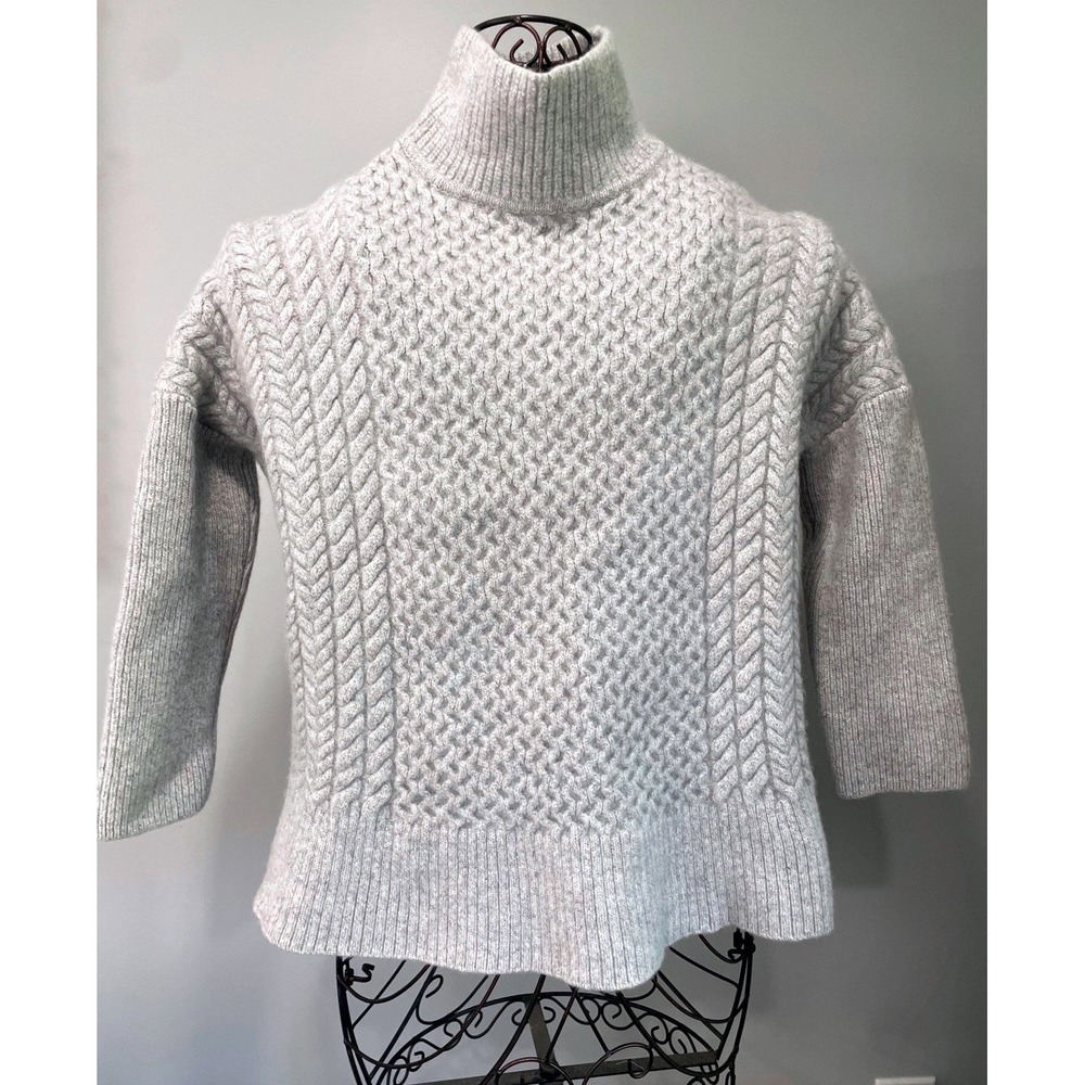 AYR Square Cable Knit Turtleneck Sweater Sz Medium Gray 100% Fine Merino Wool